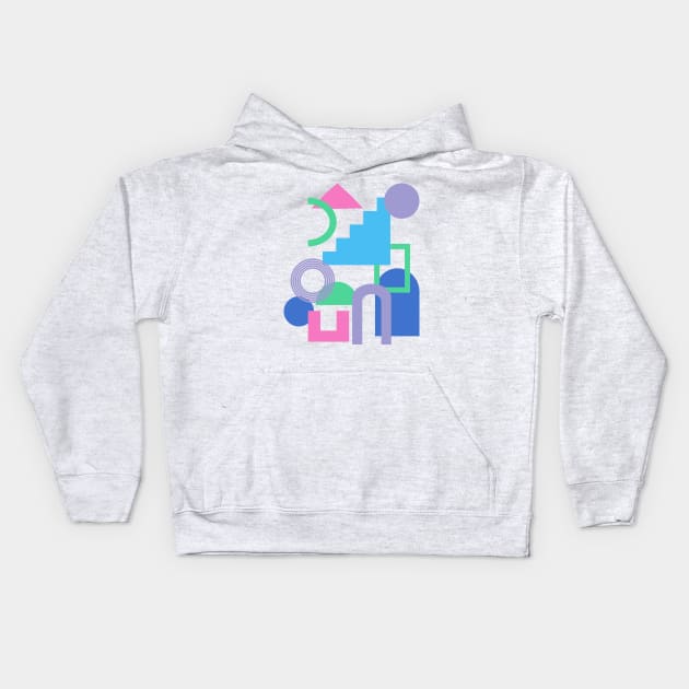 Abstract Shape Collage in Bright 90s Colors Kids Hoodie by ApricotBirch